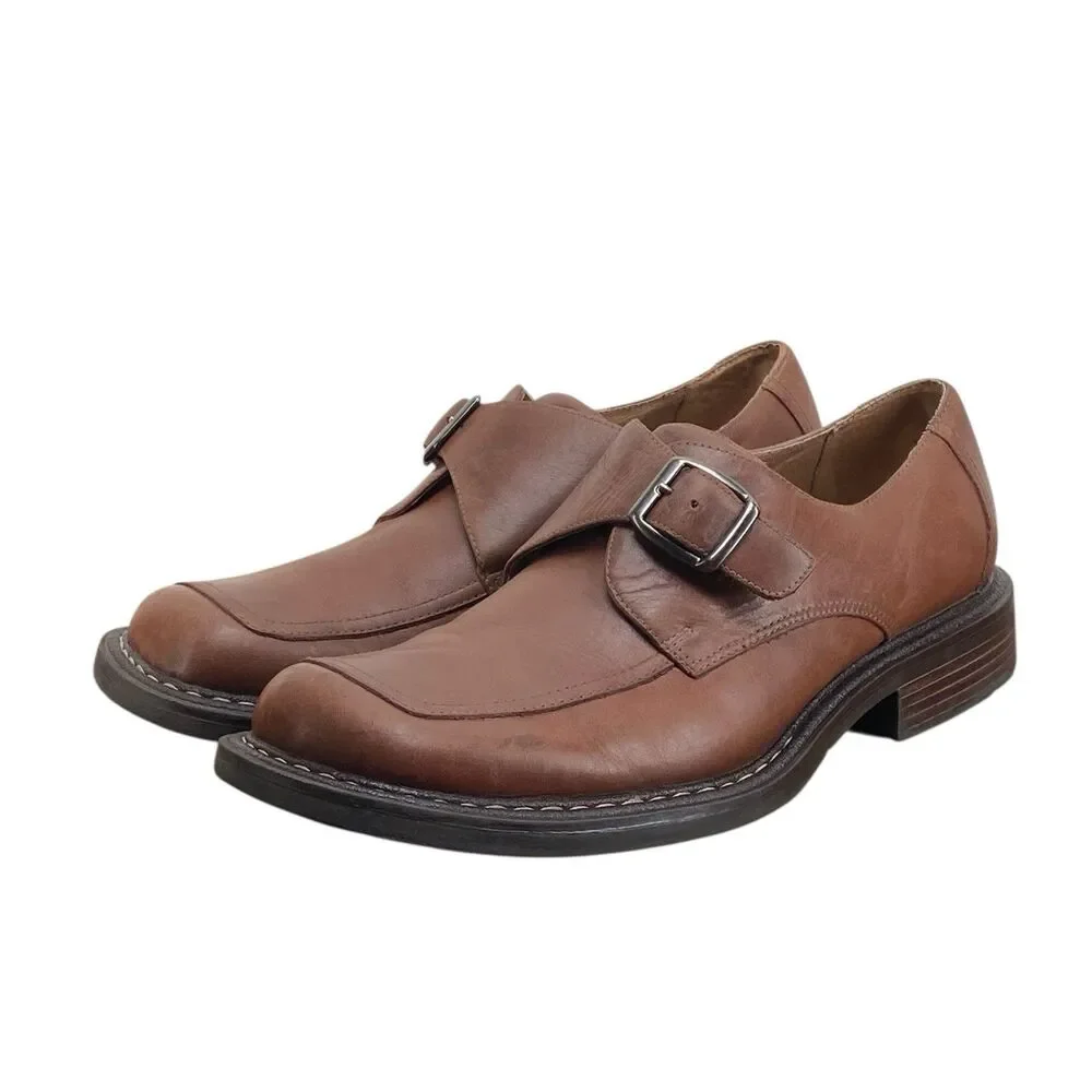London Underground Bower Brown‎ Leather Monk Strap Buckle Shoes Men Size 12